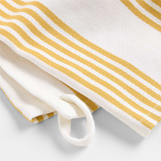 Cuisine Stripe White with Yellow Stripe Organic Cotton Dish Towels, Set of 2