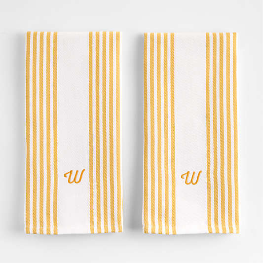 Cuisine Stripe White with Yellow Stripe Organic Cotton Dish Towels, Set of 2
