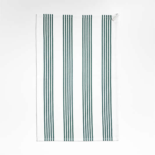 Cuisine Stripe Pendula Green Organic Cotton Kitchen Towels, Set of 2