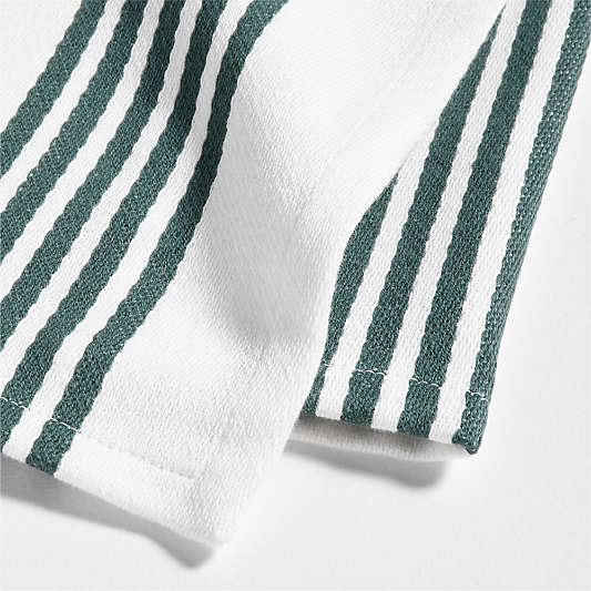 Cuisine White with Green Stripe Organic Cotton Dish Towels, Set of 2