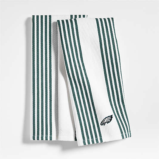 NFL Philadelphia Eagles Cuisine White with Green Stripe Organic Cotton Dish Towels, Set of 2
