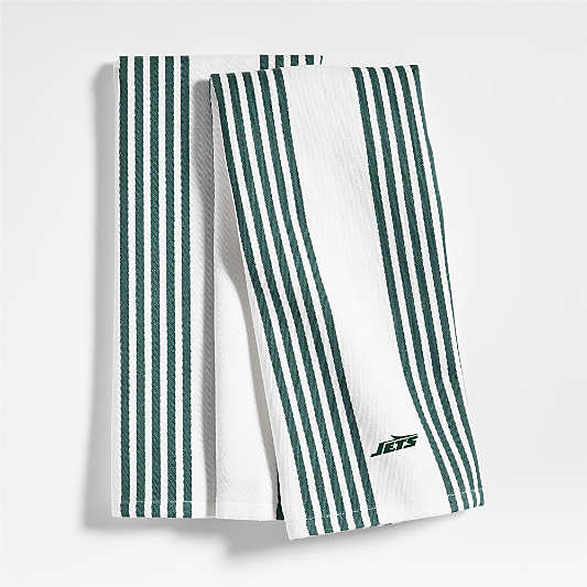 NFL New York Jets Cuisine White with Green Stripe Organic Cotton Dish Towels, Set of 2