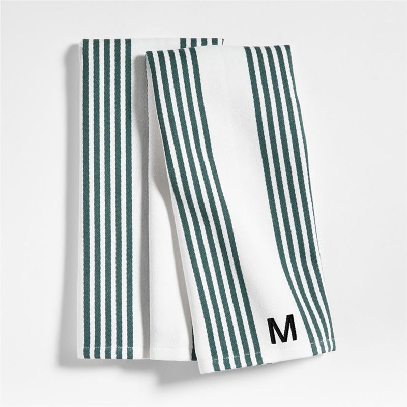 Cuisine Stripe Pendula Green Organic Cotton Dish Towels, Set of 2