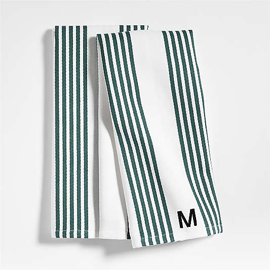 Cuisine White with Green Stripe Organic Cotton Dish Towels, Set of 2