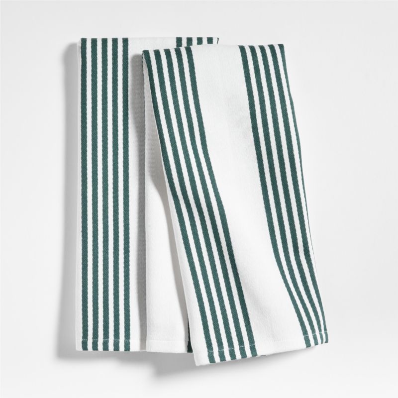 Cuisine Stripe Pendula Green Organic Cotton Dish Towels, Set of 2