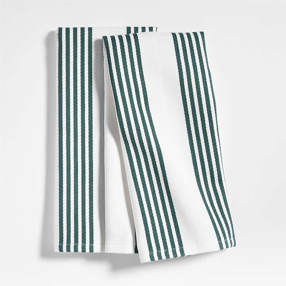 Cuisine Stripe Pendula Green Organic Cotton Dish Towels, Set of 2