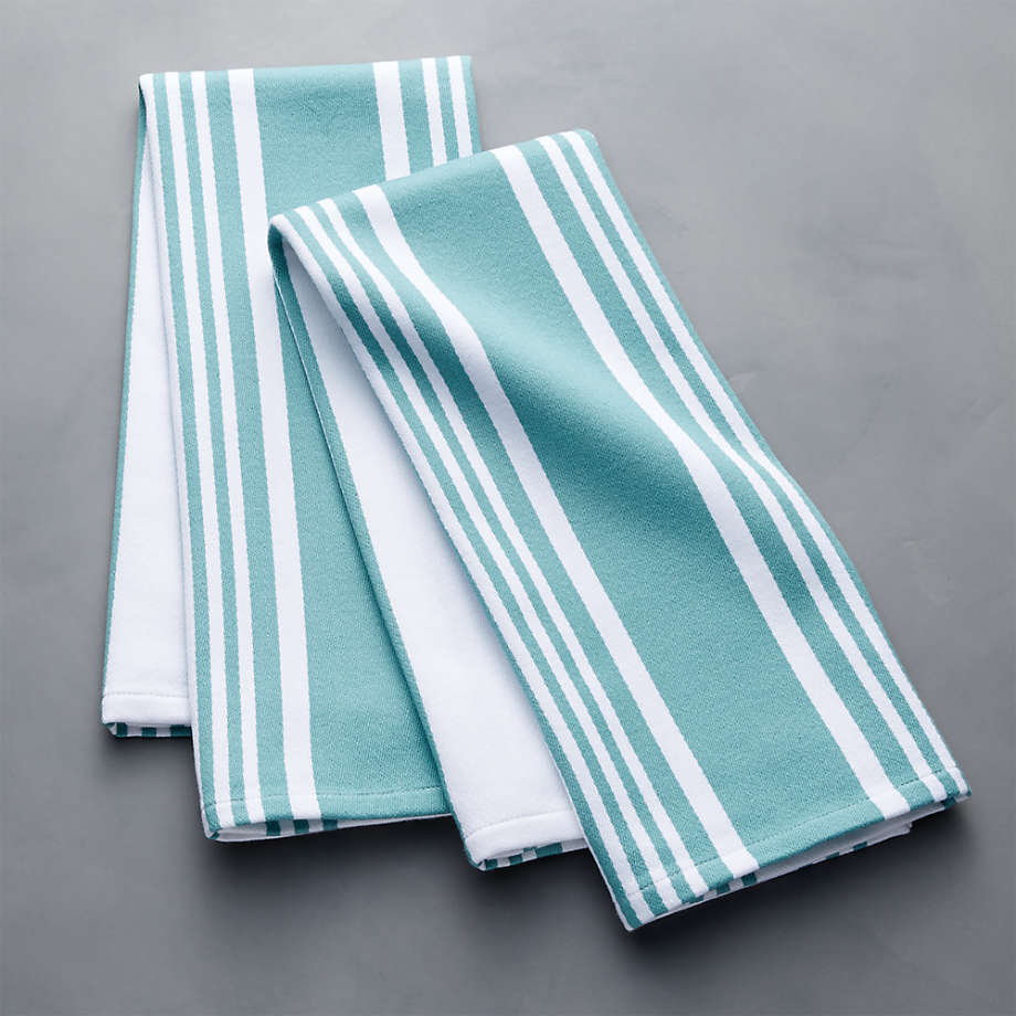 Cuisine Stripe Mineral Blue Dish Towels, Set of 2 + Reviews Crate