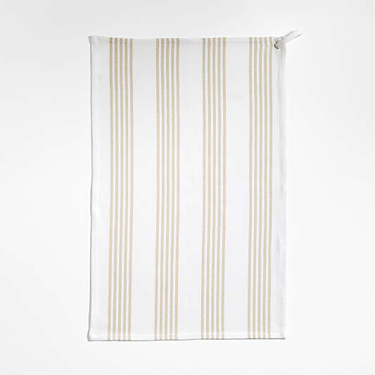 Cuisine Stripe Alabaster Beige Organic Cotton Kitchen Towels, Set of 2