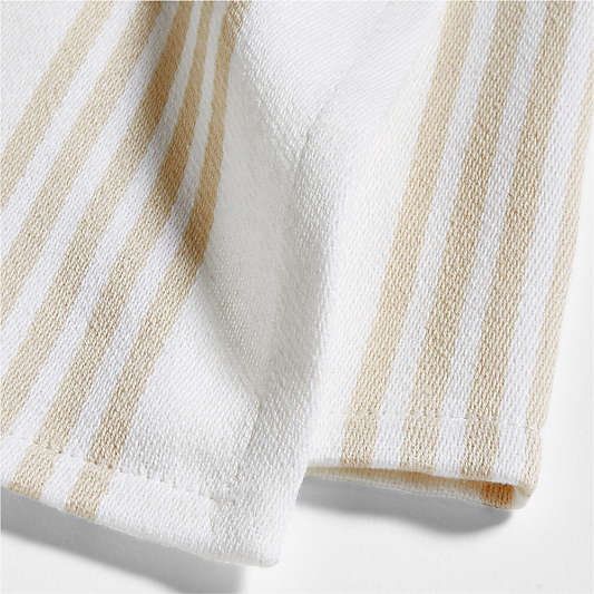 Cuisine Stripe Alabaster Beige Organic Cotton Kitchen Towels, Set of 2