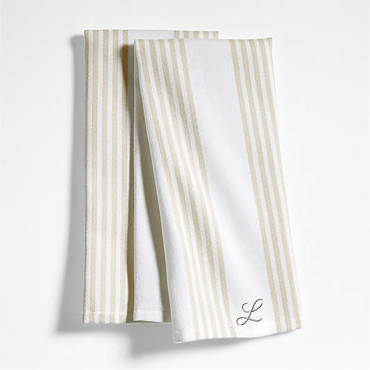 Cuisine Stripe Alabaster Beige Organic Cotton Kitchen Towels, Set of 2