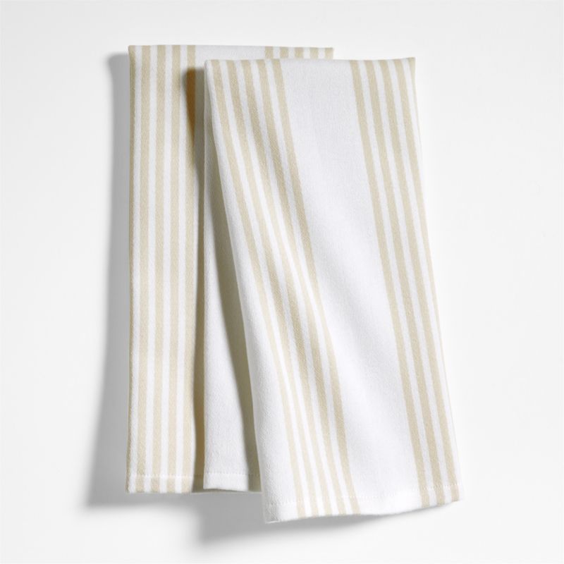 Tan Beige Yarn Dyed Linen Kitchen Tea Dish Towels - a Pair