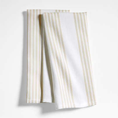 Cuisine Stripe Alabaster Beige Organic Cotton Kitchen Towels, Set of 2