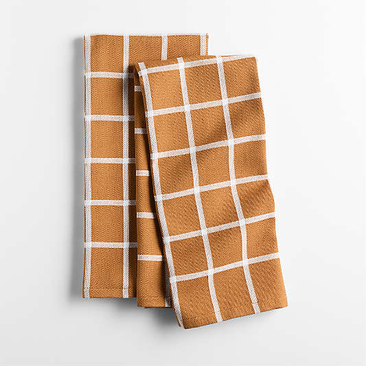 Cuisine Windowpane Brulee Brown Organic Cotton Kitchen Towels, Set of 2