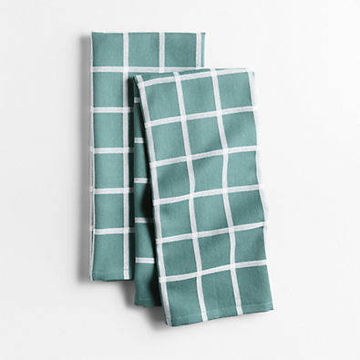 View Cuisine Windowpane Pendula Green Organic Cotton Kitchen Towels, Set of 2 details