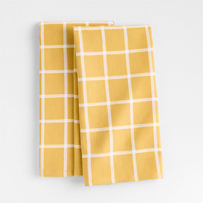 View Cuisine Windowpane Saffron Yellow Organic Cotton Dish Towels, Set of 2 details