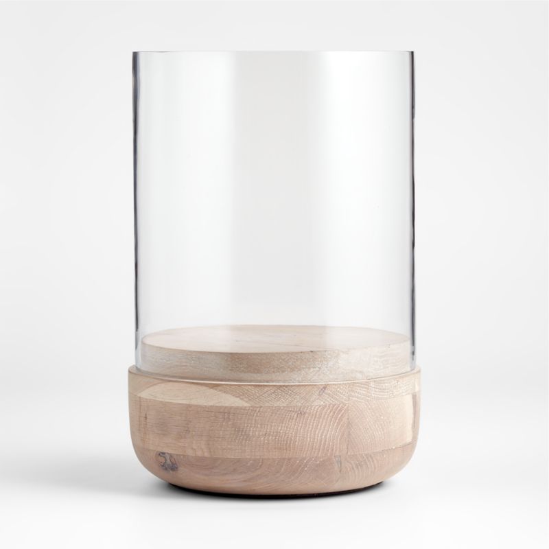 Curve Wood and Glass Hurricane Candle Holder 12.5" + Reviews | Crate & Barrel