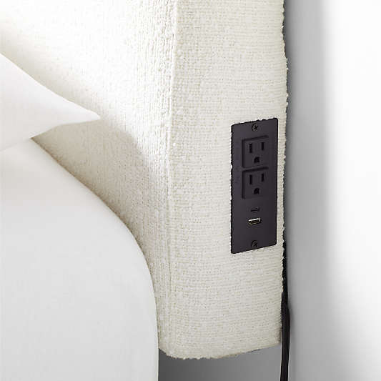 Curved Boucle White Twin Charging Wall-Mounted Headboard