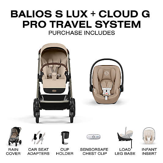 Cybex Balios S Lux Almond Beige All Terrain Baby Stroller + Cloud G Pro Travel System