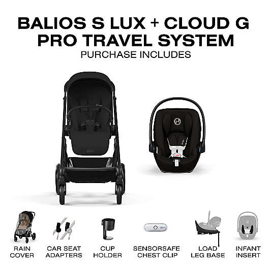 Cybex Balios S Lux Moon Black All Terrain Baby Stroller + Cloud G Pro Travel System
