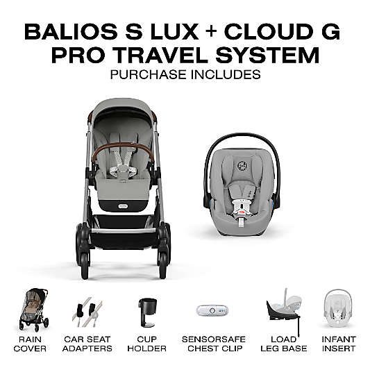 Cybex Balios S Lux Stone Grey All Terrain Baby Stroller + Cloud G Pro Travel System