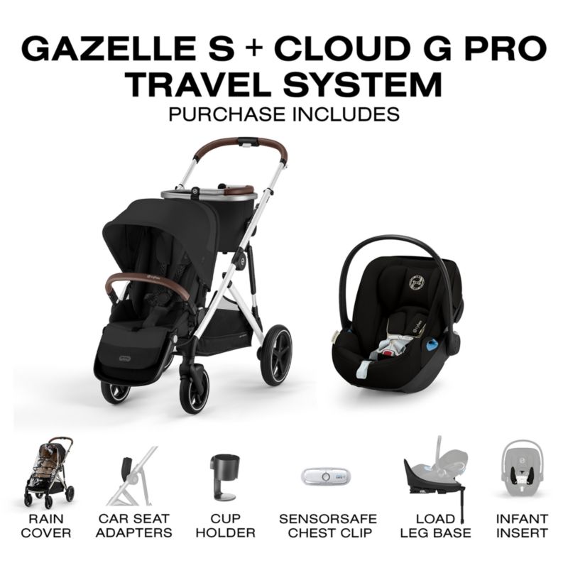 Cybex Gazelle S Moon Black with Silver Frame Baby Stroller + Cloud G Pro Travel System - image 8 of 10