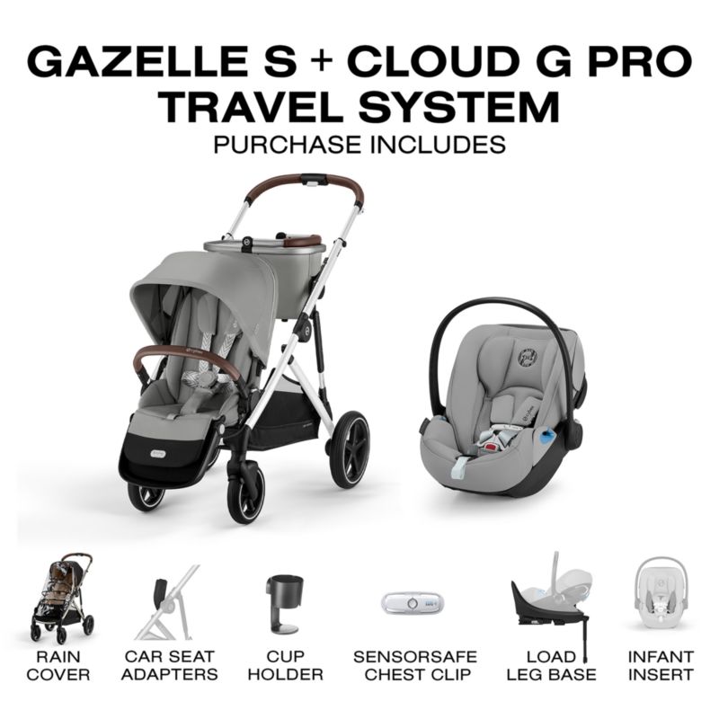 Cybex Gazelle S Stone Grey with Silver Frame Baby Stroller + Cloud G Pro Travel System - image 9 of 11