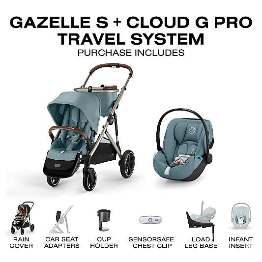 Cybex Gazelle S Stormy Blue with Taupe Frame Baby Stroller + Cloud G Pro Travel System