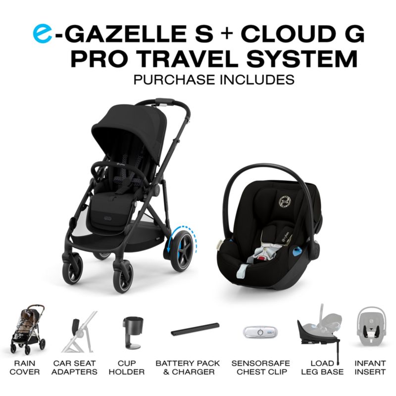 Cybex eGazelle S Moon Black with Black Frame Baby Stroller + Cloud G Pro Travel System - image 5 of 9