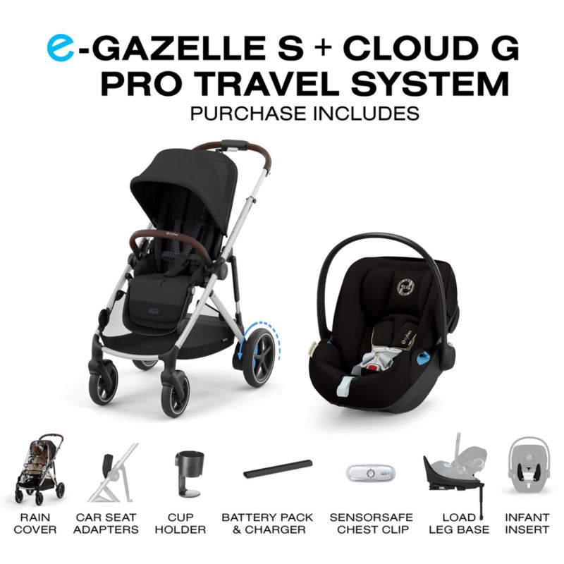 Cybex eGazelle S Moon Black with Silver Frame Baby Stroller + Cloud G Pro Travel System - image 7 of 11