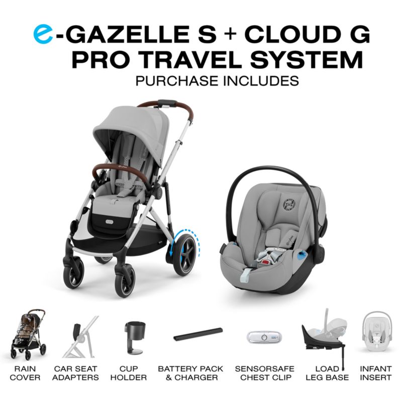Cybex eGazelle S Stone Grey with Silver Frame Baby Stroller + Cloud G Pro Travel System - image 5 of 9