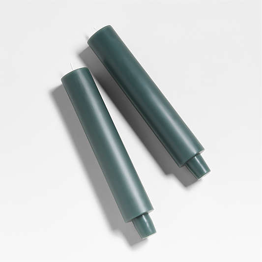 Cylinder Duck Green Taper Candles 8.5", Set of 2