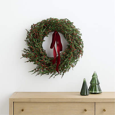 Faux Cypress and Red Berry Holiday Wreath 30"