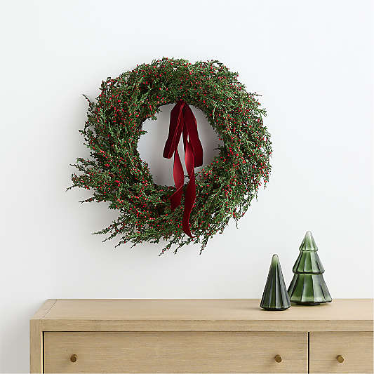 Faux Cypress and Red Berry Holiday Wreath 30"