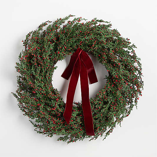 Faux Cypress and Red Berry Holiday Wreath 30"