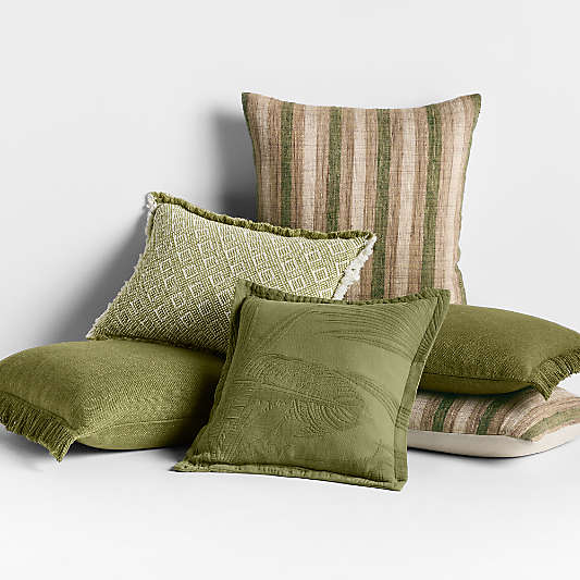 Geo Fringe Organic Cotton 22"x15" Cardamom Green Throw Pillow Cover
