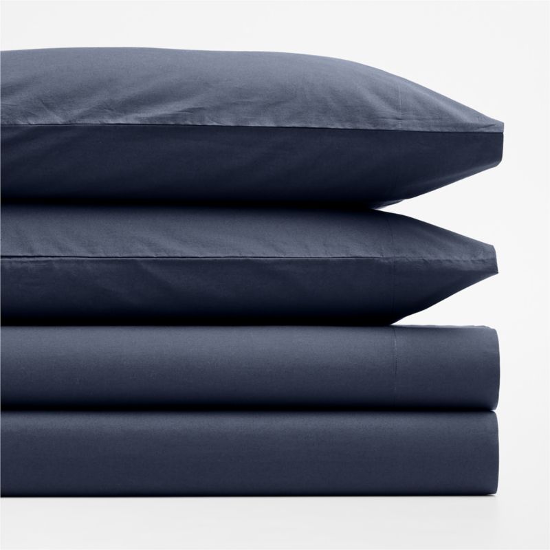 Cozy Cloud Deep Indigo Washed Organic Cotton Kids Queen Sheet Set - image 1 of 6
