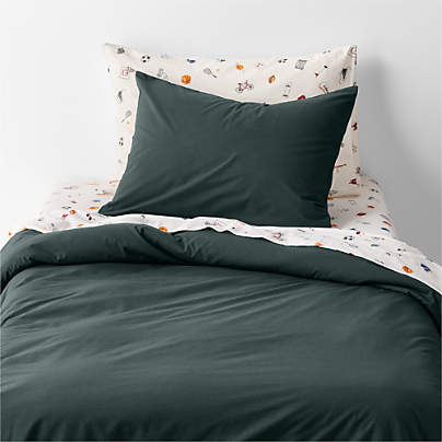 Cozy Cloud Spruce Green Organic Washed Cotton Kids Twin Duvet Cover