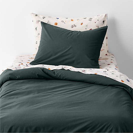 Cozy Cloud Spruce Green Organic Washed Cotton Kids Twin Duvet Cover