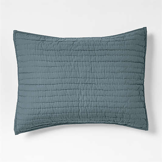 Cozy Cloud Slate Blue Washed Organic Cotton Kids Quilted Pillow Sham