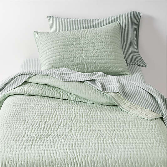Cozy Cloud Muted Teal Washed 100% Organic Cotton Kids Twin Quilt