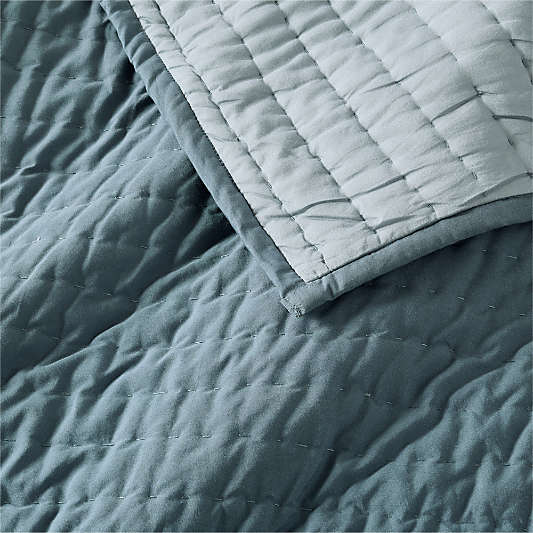 Cozy Cloud Slate Blue Washed Organic Cotton Kids Quilt
