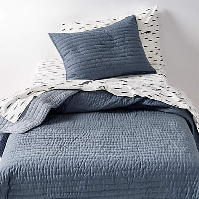 Cozy Cloud Slate Blue Washed Organic Cotton Kids Twin Quilt