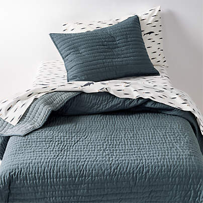 Cozy Cloud Slate Blue Washed 100% Organic Cotton Kids Full/Queen Quilt