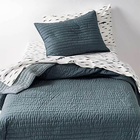 Cozy Cloud Slate Blue Washed Organic Cotton Kids Quilt Duvet Bedding Set