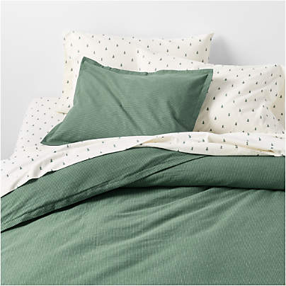 Cozysoft Organic Cotton Flannel Laurel Green Stripe Duvet Cover