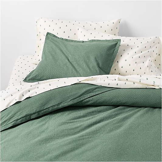 Cozysoft Organic Cotton Flannel Mountain Green Stripe King Duvet Cover