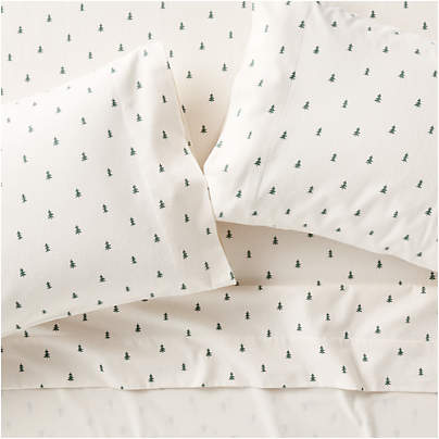 Cozysoft Organic Cotton Flannel Spruce Green Trees Full Sheet Set