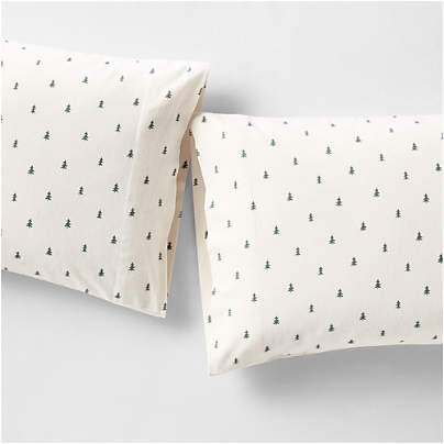 Cozysoft Organic Cotton Flannel Spruce Green Trees King Pillowcase, Set of 2