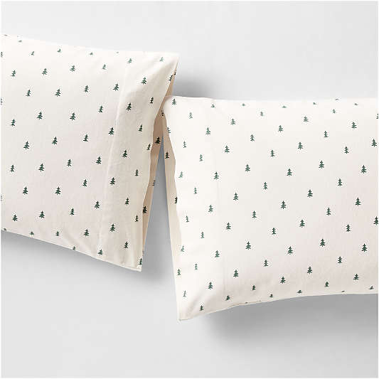 Cozysoft Organic Cotton Flannel Spruce Green Trees Standard Pillowcases, Set of 2