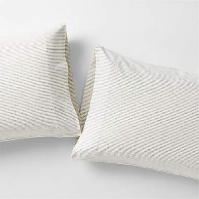 Cozysoft Organic Flannel Spruce Green Stripe Standard Pillowcases, Set of 2